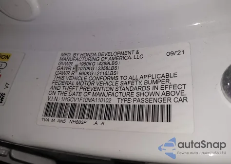 2021 Honda Accord Lx from USA, damaged, VIN 1HGCV1F10MA110102